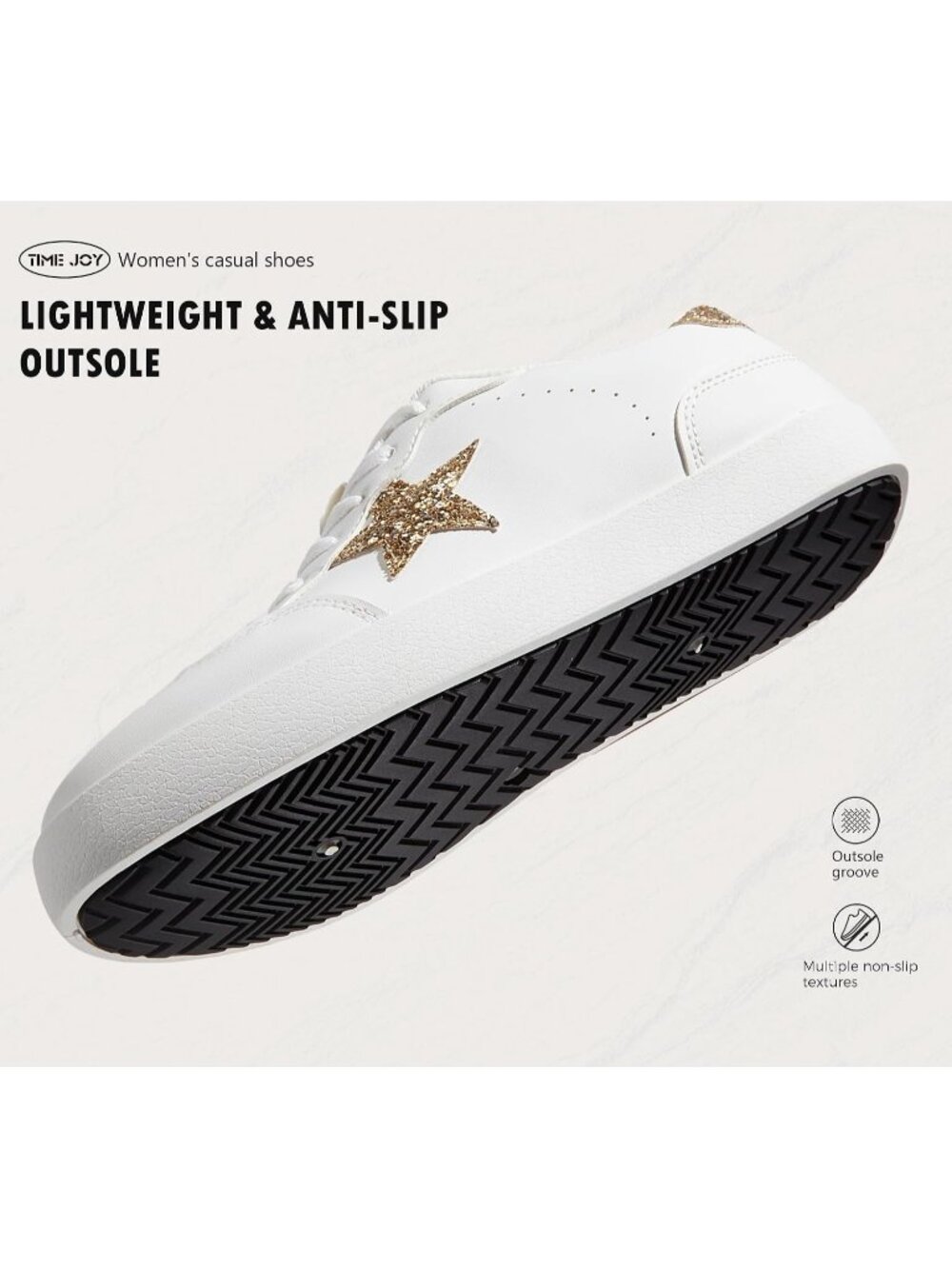 Women's White/Gold Glitter Stylish Sequins Lace-Up Low Top Fashion Star Sneakers - Picture 5 of 7